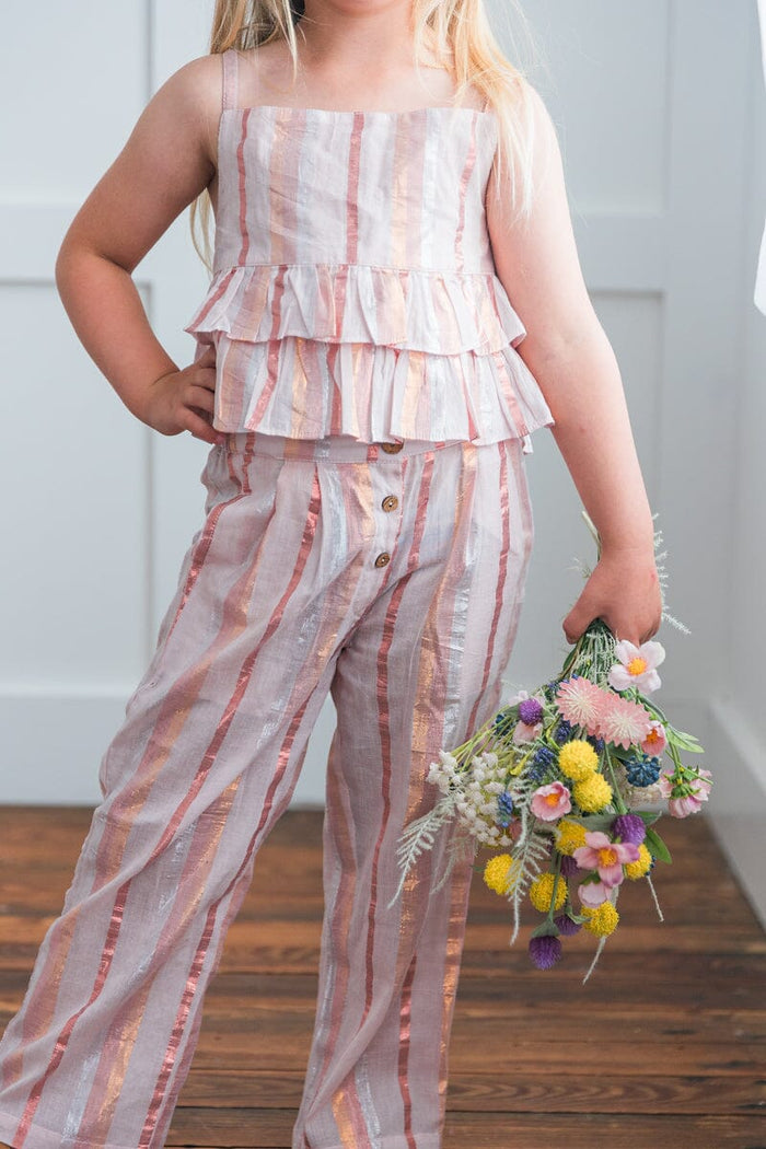 Baby Pink Solid Color Lurex Top & Pant Set top & pant set Yo Baby India