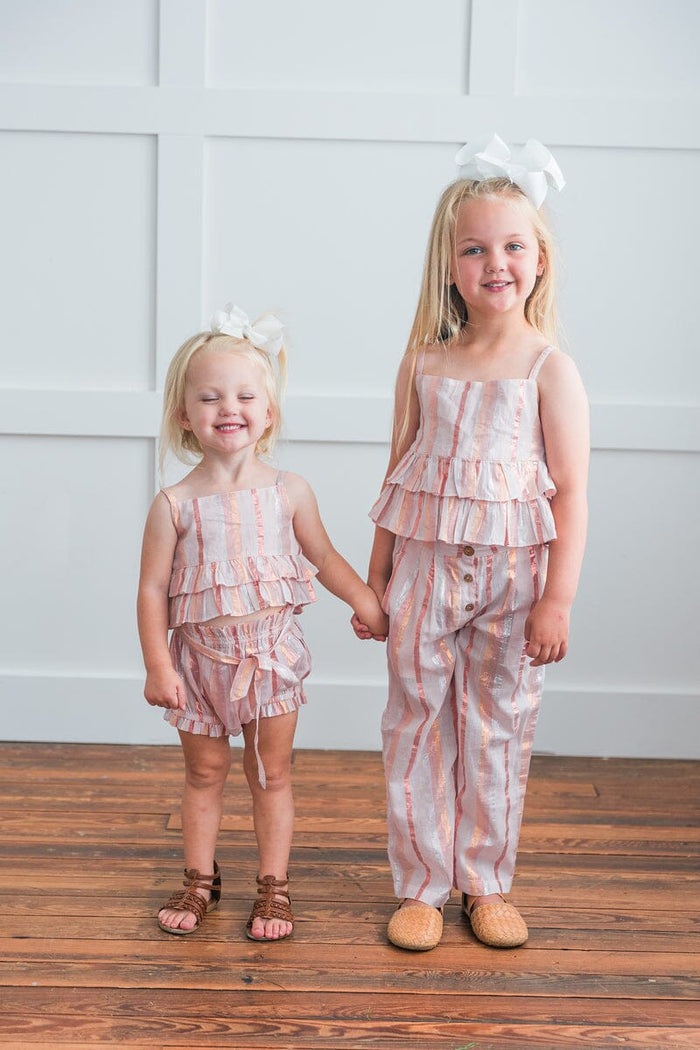 Baby Pink Solid Color Lurex Top & Pant Set top & pant set Yo Baby India