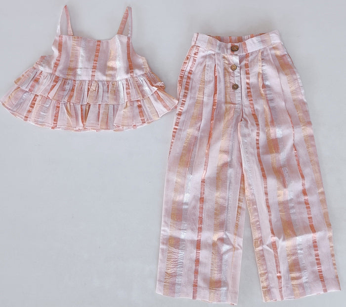 Baby Pink Solid Color Lurex Top & Pant Set top & pant set Yo Baby India