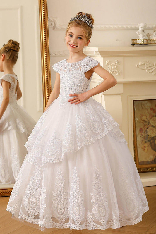 Ball Gown Floor Length Tulle Lace Flower Girl Dress CF0267 - COCOMELODY