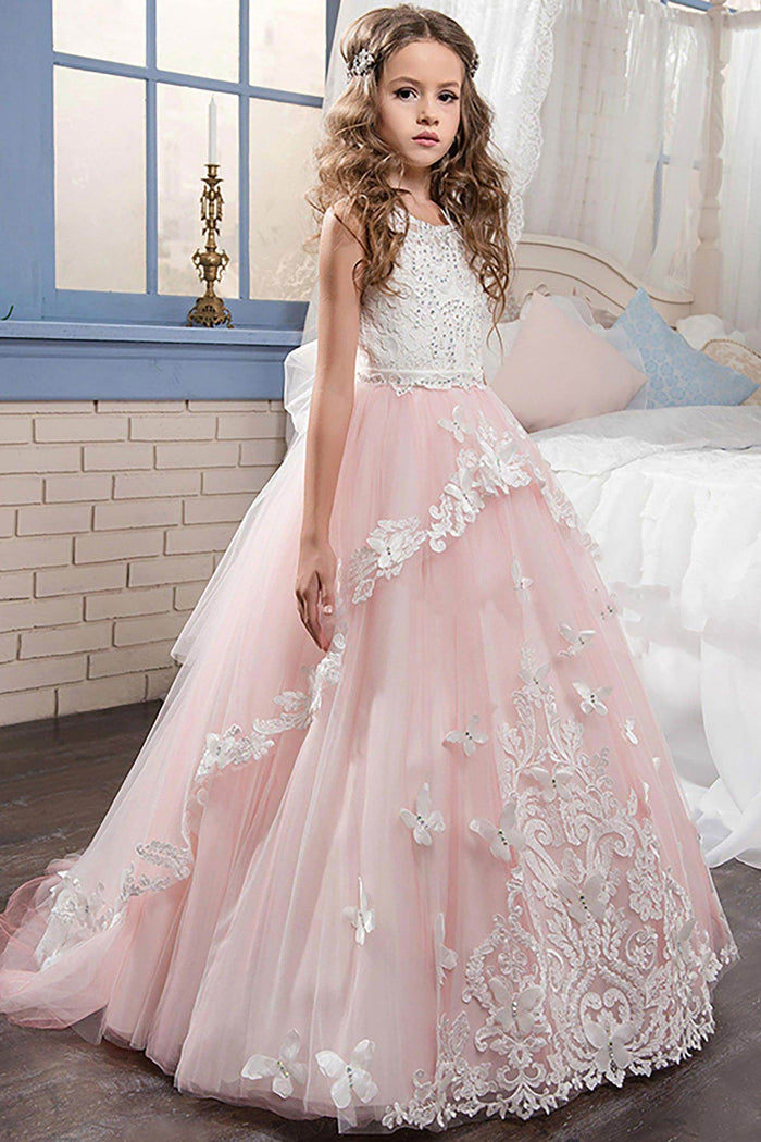 Ball Gown Floor Length Tulle Lace Flower Girl Dress CF0326 - COCOMELODY