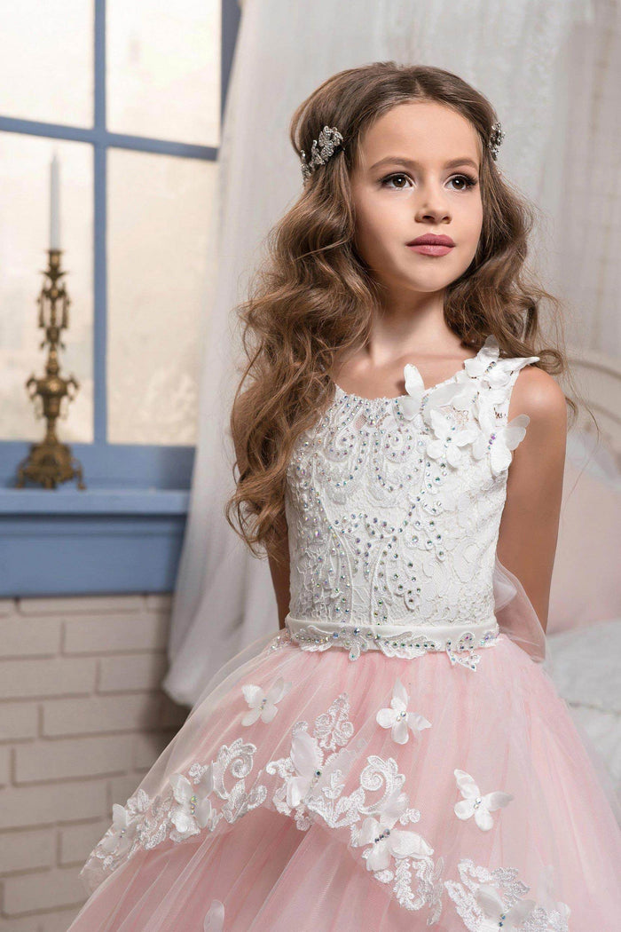 Ball Gown Floor Length Tulle Lace Flower Girl Dress CF0326 - COCOMELODY