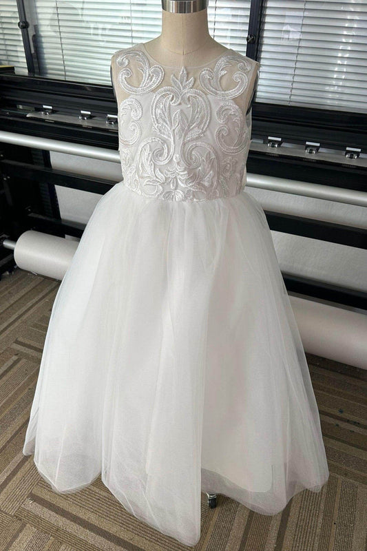 Ball Gown Floor Length Tulle Lace Flower Girl Dress CF0348 - COCOMELODY
