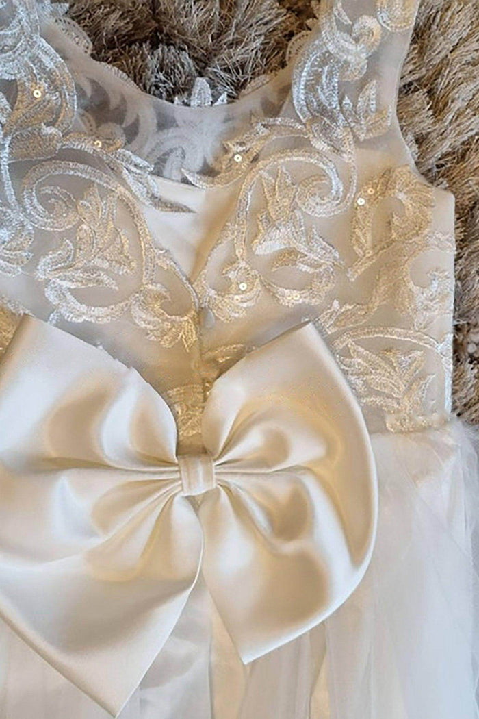 Ball Gown Floor Length Tulle Lace Flower Girl Dress CF0348 - COCOMELODY