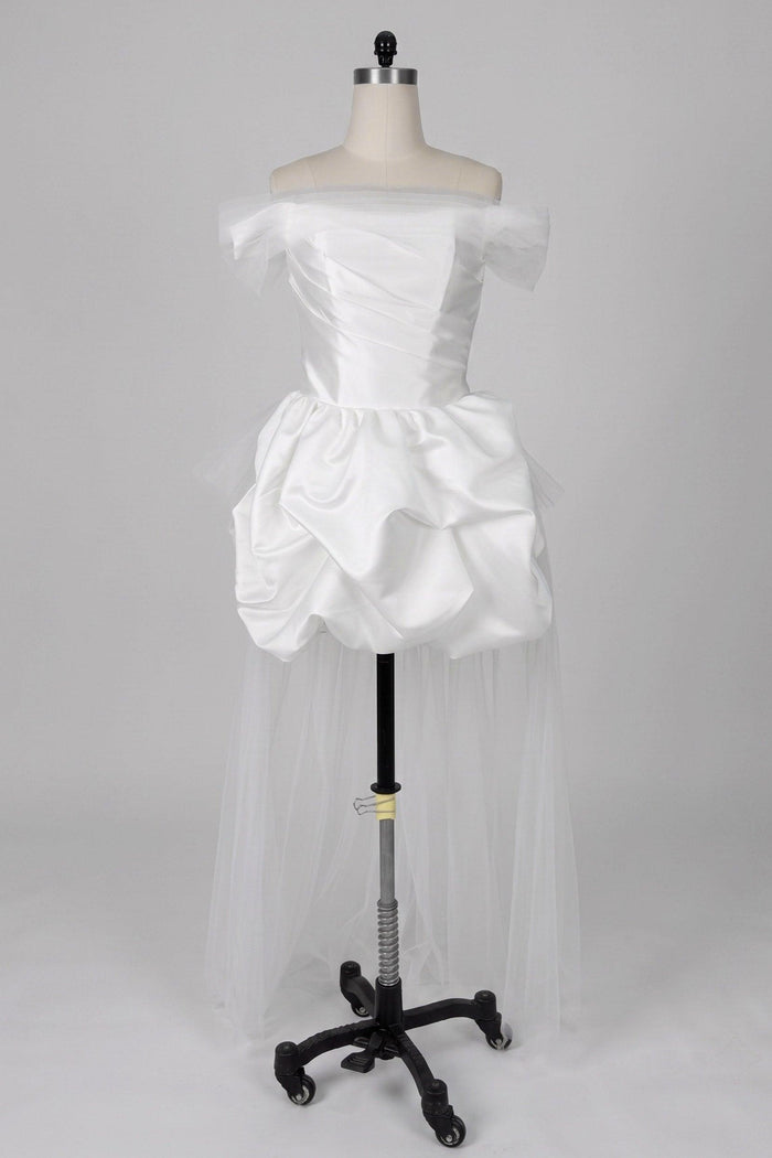 Ball Gown Short-Mini Satin Tulle Wedding Dress 771775523326