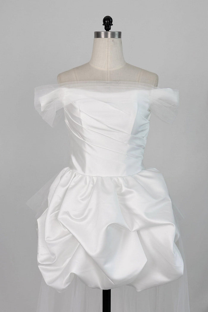 Ball Gown Short-Mini Satin Tulle Wedding Dress 771775523326