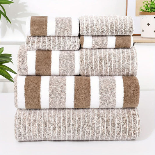 Bath Towel Set | 8-Piece | Ultra-Soft & Absorbent | Quick-Drying Microfiber | Stripe Pattern
