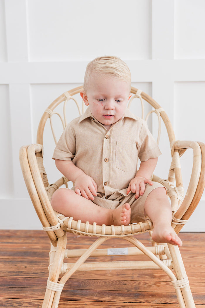 Beige Chambray Boys Shirt & Shorts set Shirt-Shorts Yo Baby India