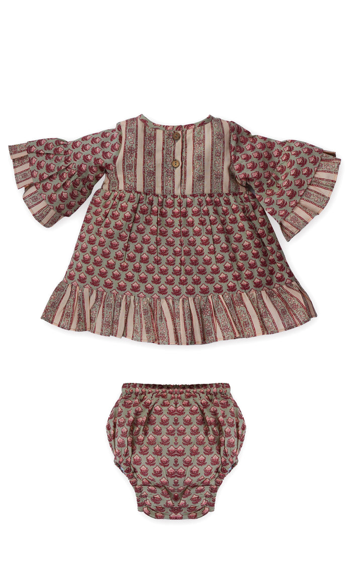 Bella Bee Dress : SAGE : Infant : Toddler : Tween dress & diaper cover Yo Baby India
