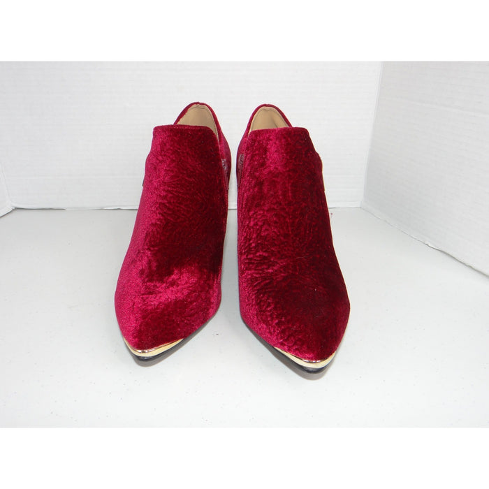 Bellini Womens Wine Red Crushed Velvet Pointed Toe Ankle Booties Gold Tip 34424