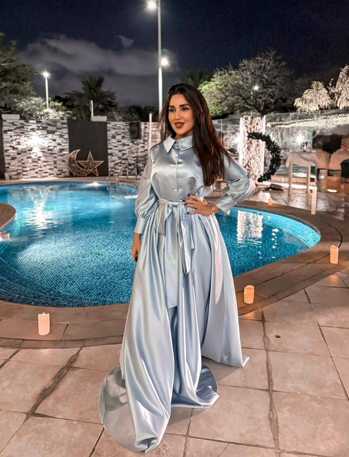 Belted shirt dress with puffed sleeves - VIOLETTA