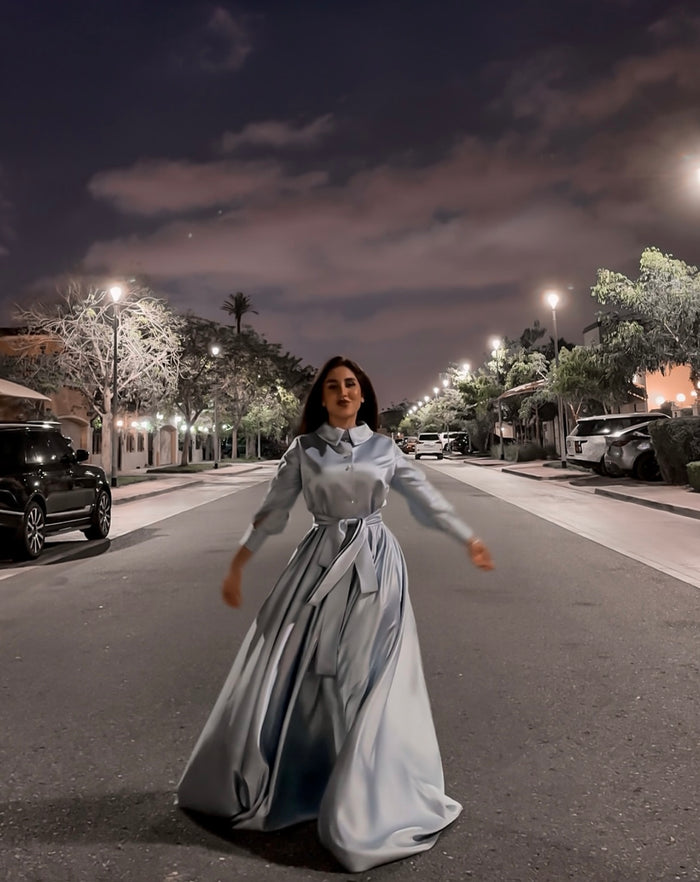 Belted shirt dress with puffed sleeves - VIOLETTA