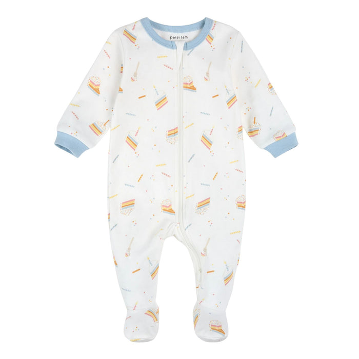 Birthday Cake on Off-White Footed Sleeper