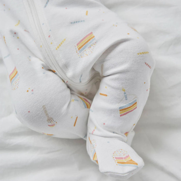 Birthday Cake on Off-White Footed Sleeper