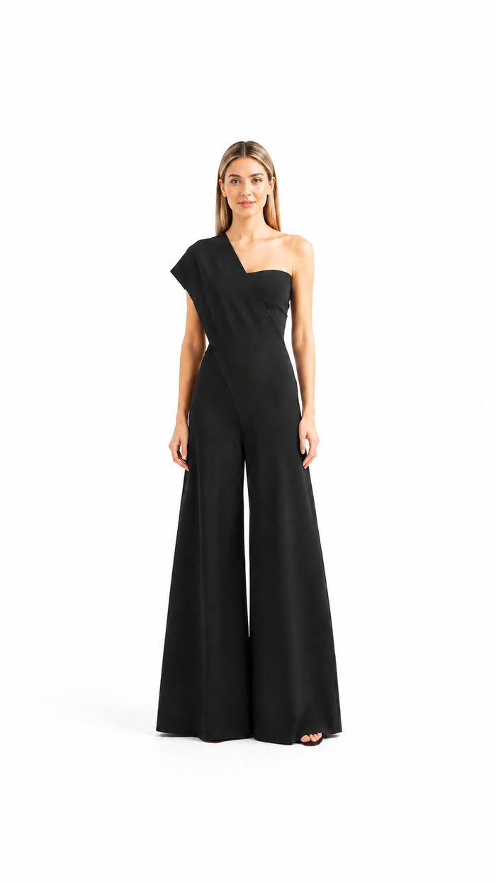 Black Asymmetric Wide-Leg Jumpsuit – NOIREVA