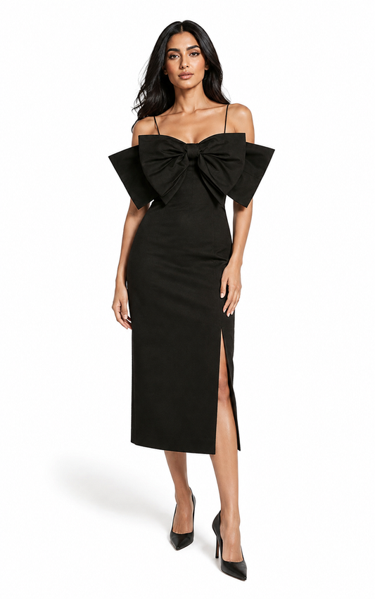 Black Bow Detail Midi Dress – Bowelle