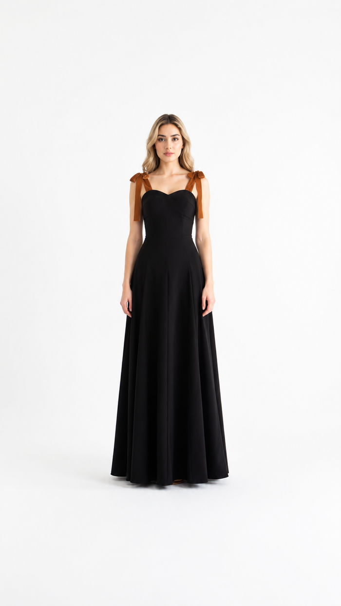 Black Bow Strap Maxi Dress – LUNARA