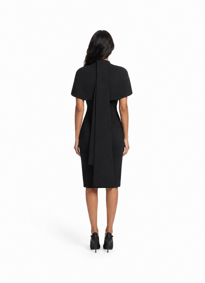Black Cape-Shoulder Midi Dress – NOCTELLE