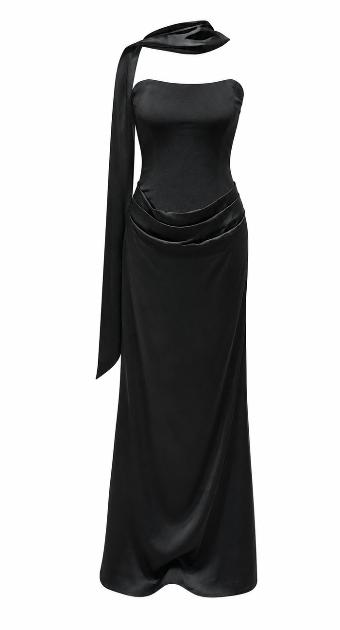 Black Corset Satin Maxi Dress – NOIRELLE