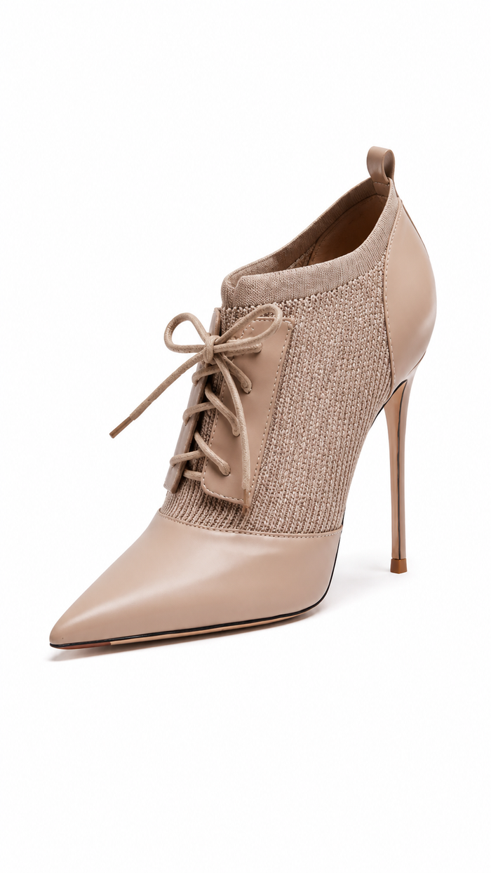 Black Lace-Up Pointed Toe Ankle Heels – NOVERA