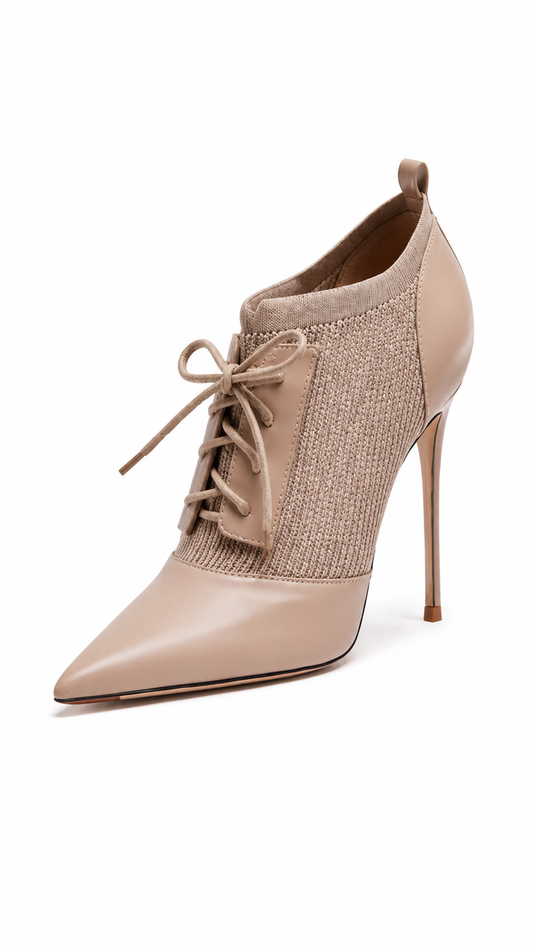 Black Lace-Up Pointed Toe Ankle Heels – NOVERA
