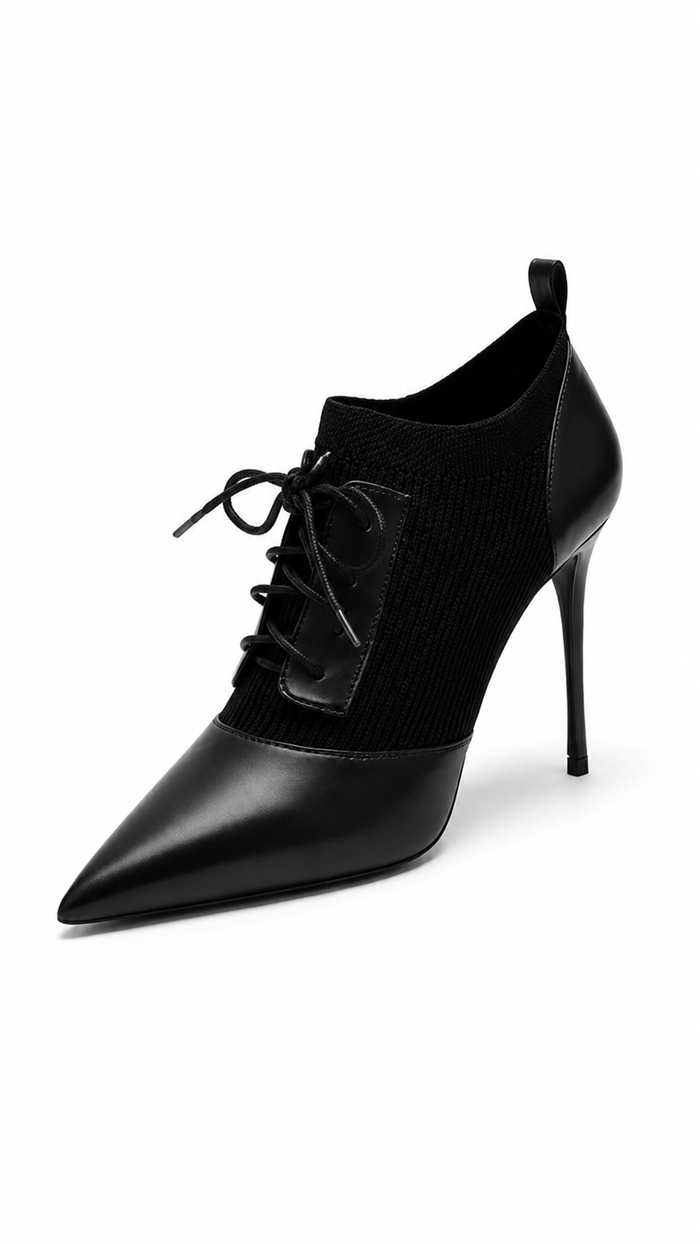 Black Lace-Up Pointed Toe Ankle Heels – NOVERA