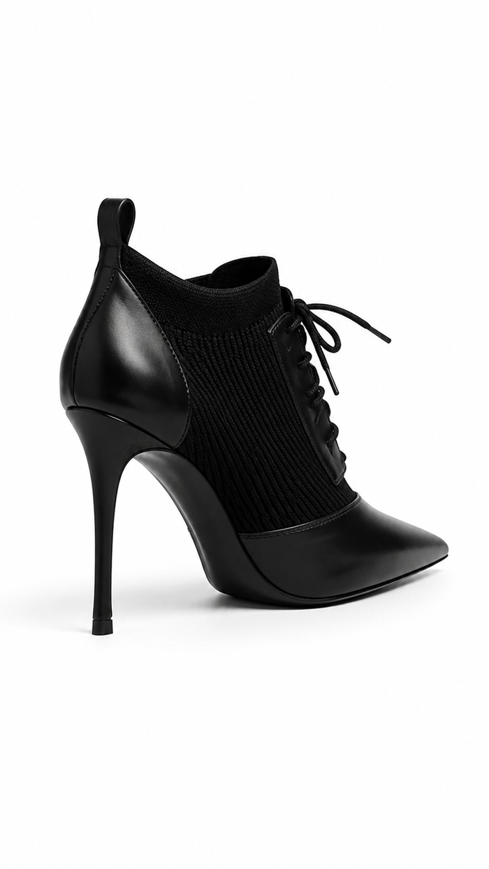 Black Lace-Up Pointed Toe Ankle Heels – NOVERA