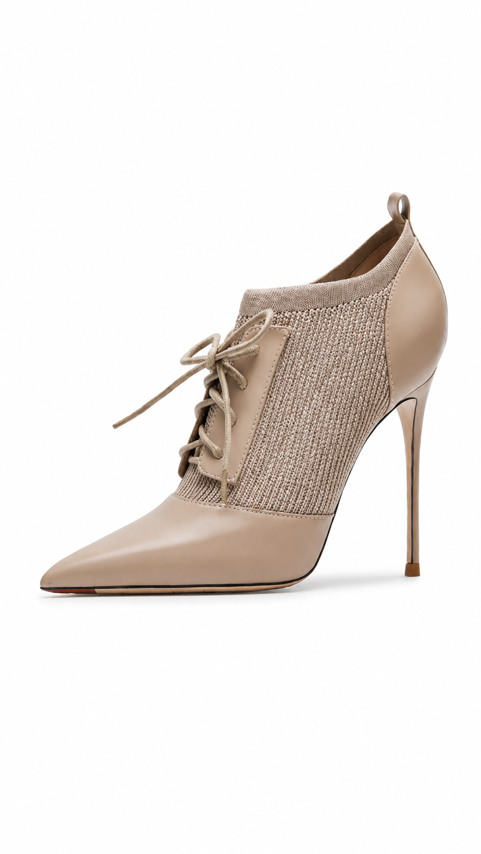 Black Lace-Up Pointed Toe Ankle Heels – NOVERA
