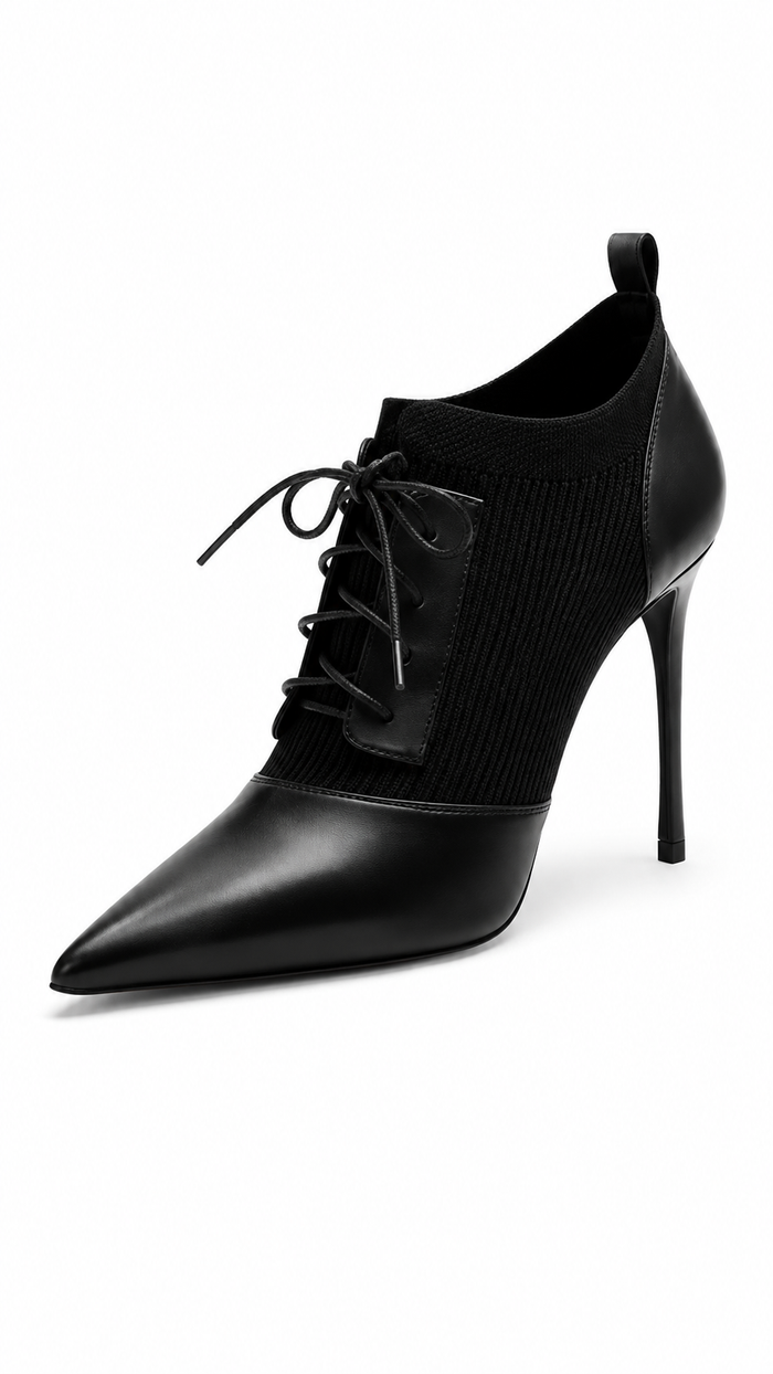 Black Lace-Up Pointed Toe Ankle Heels – NOVERA