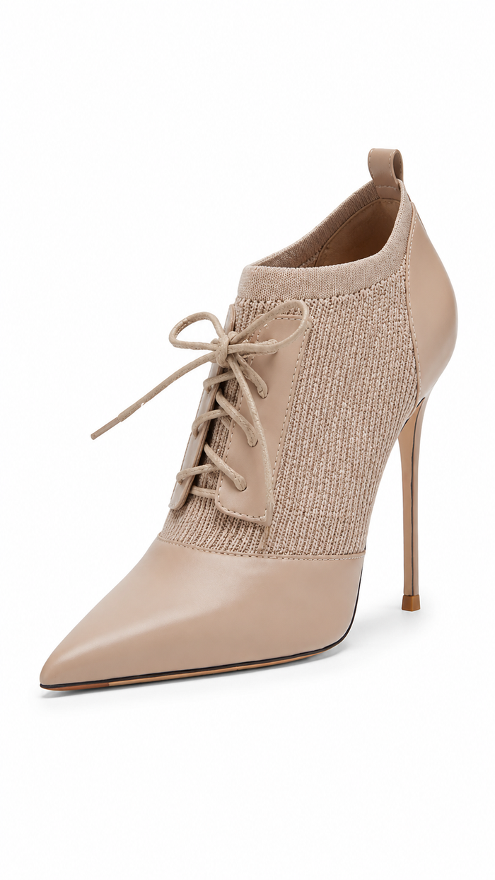 Black Lace-Up Pointed Toe Ankle Heels – NOVERA
