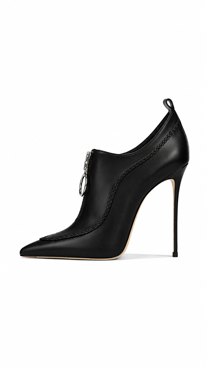 Black Medallion Detail Pointed Toe Ankle Heels – VANTÉRA