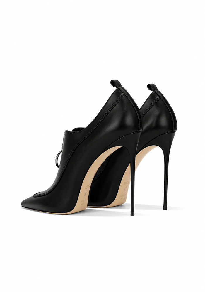 Black Medallion Detail Pointed Toe Ankle Heels – VANTÉRA