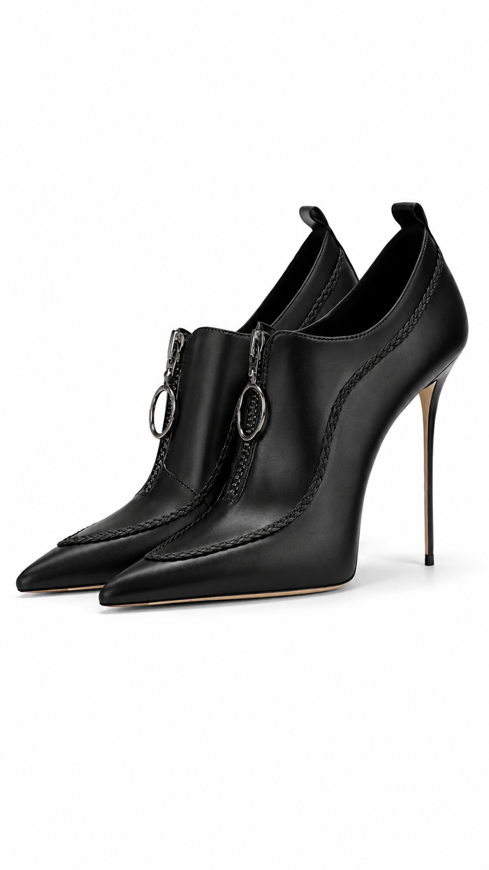 Black Medallion Detail Pointed Toe Ankle Heels – VANTÉRA