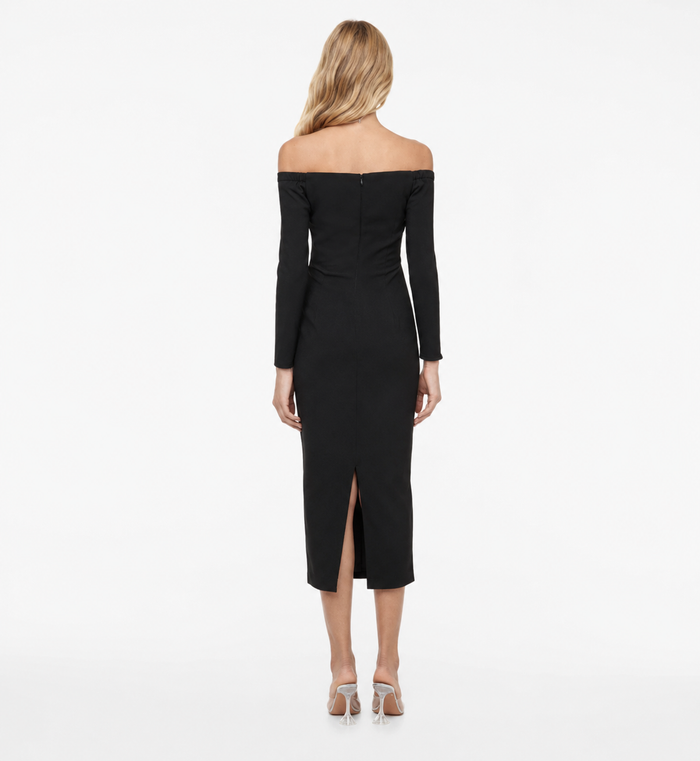 Black Off-Shoulder Cut-Out Midi Dress – VELVETTA