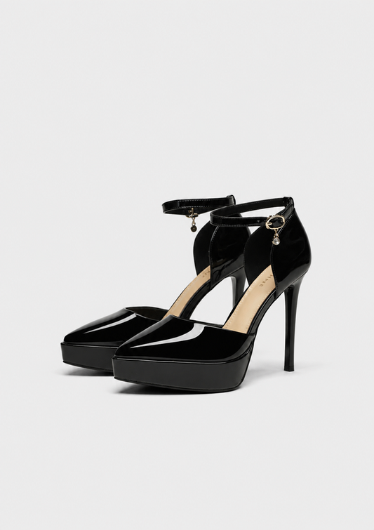 Black Patent Platform Ankle Strap Heels – Noir
