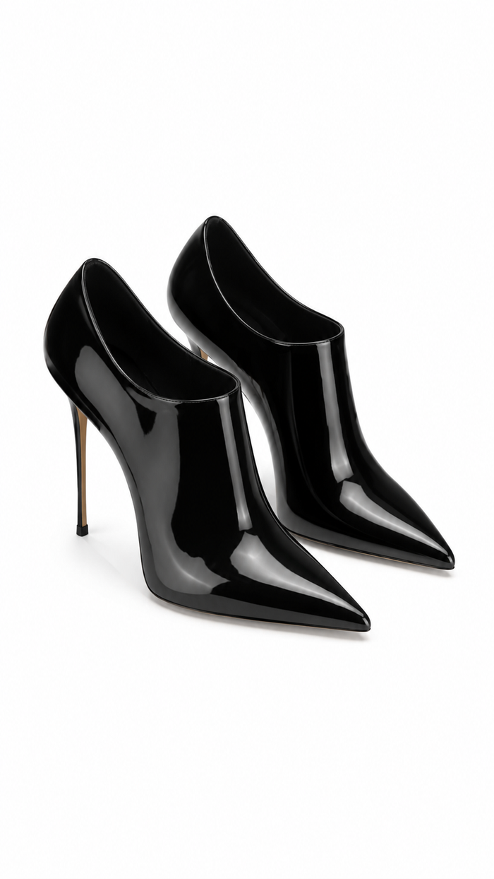 Black Patent Pointed Toe Ankle Heels – LUXÉRA