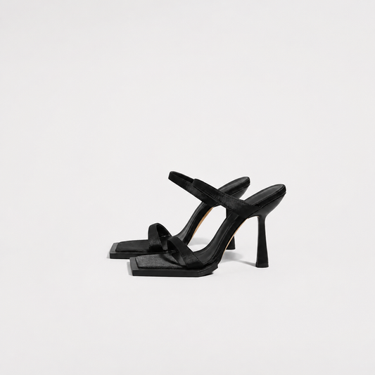 Black Square-Toe Strap Heel Sandals – VELORA