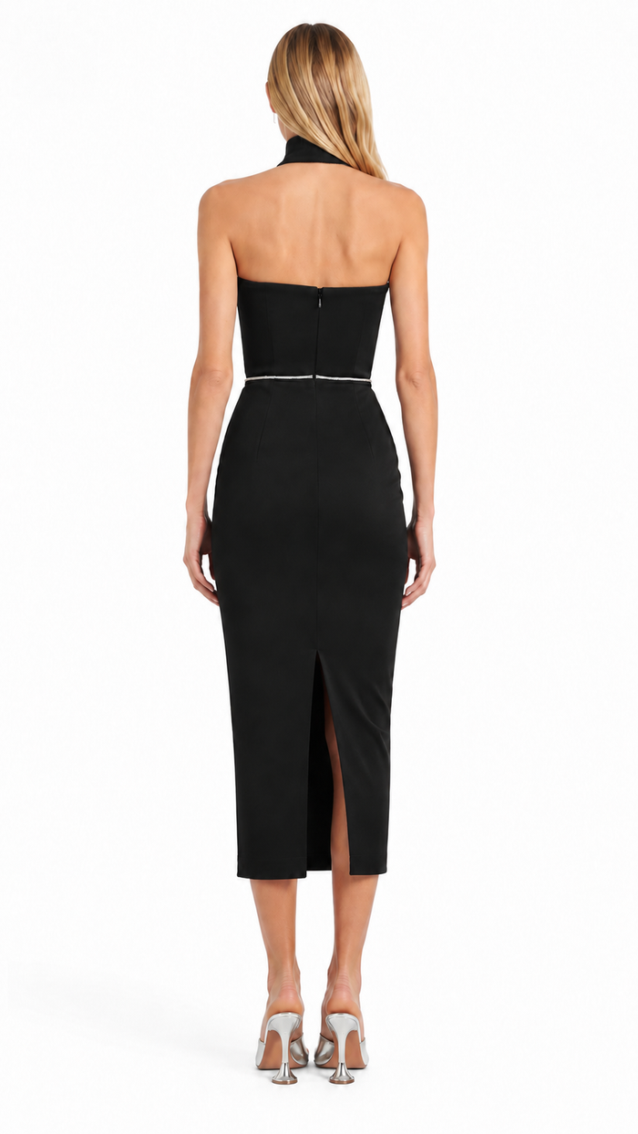 Black Strapless Belted Midi Dress – NOIRELLE