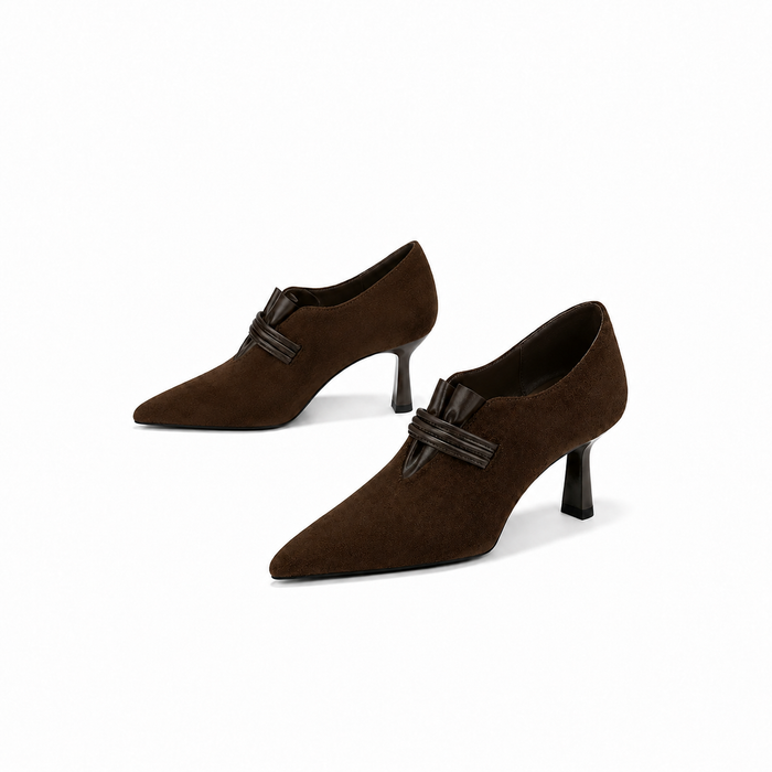 Black Suede Pointed Toe Bow Heels – VELNORA