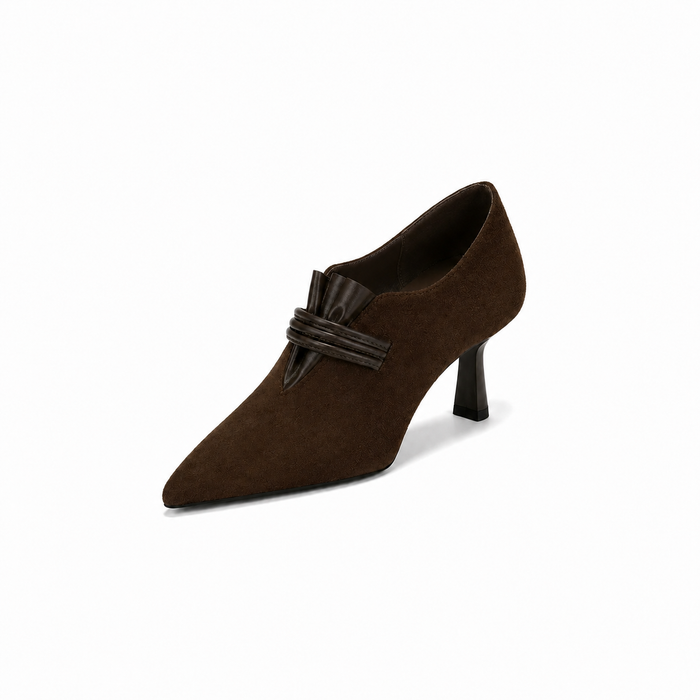 Black Suede Pointed Toe Bow Heels – VELNORA