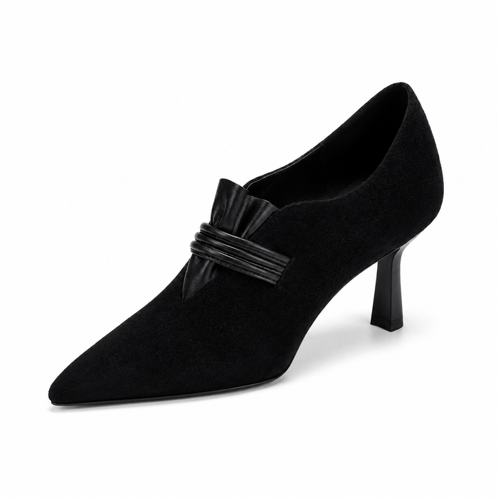 Black Suede Pointed Toe Bow Heels – VELNORA