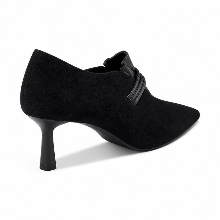 Black Suede Pointed Toe Bow Heels – VELNORA