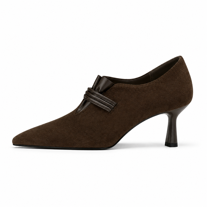 Black Suede Pointed Toe Bow Heels – VELNORA