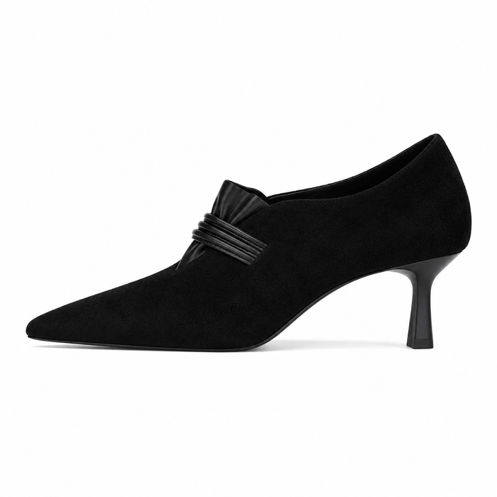 Black Suede Pointed Toe Bow Heels – VELNORA