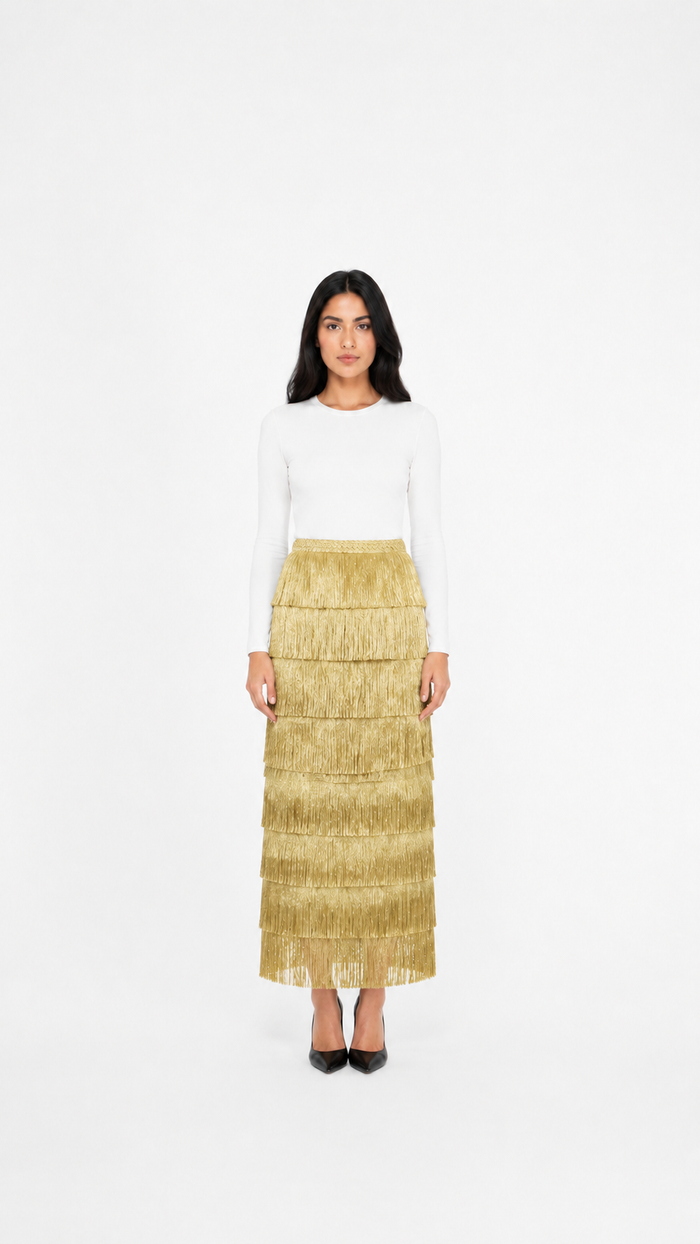 Black Tiered Fringe Maxi Skirt – FREVIA