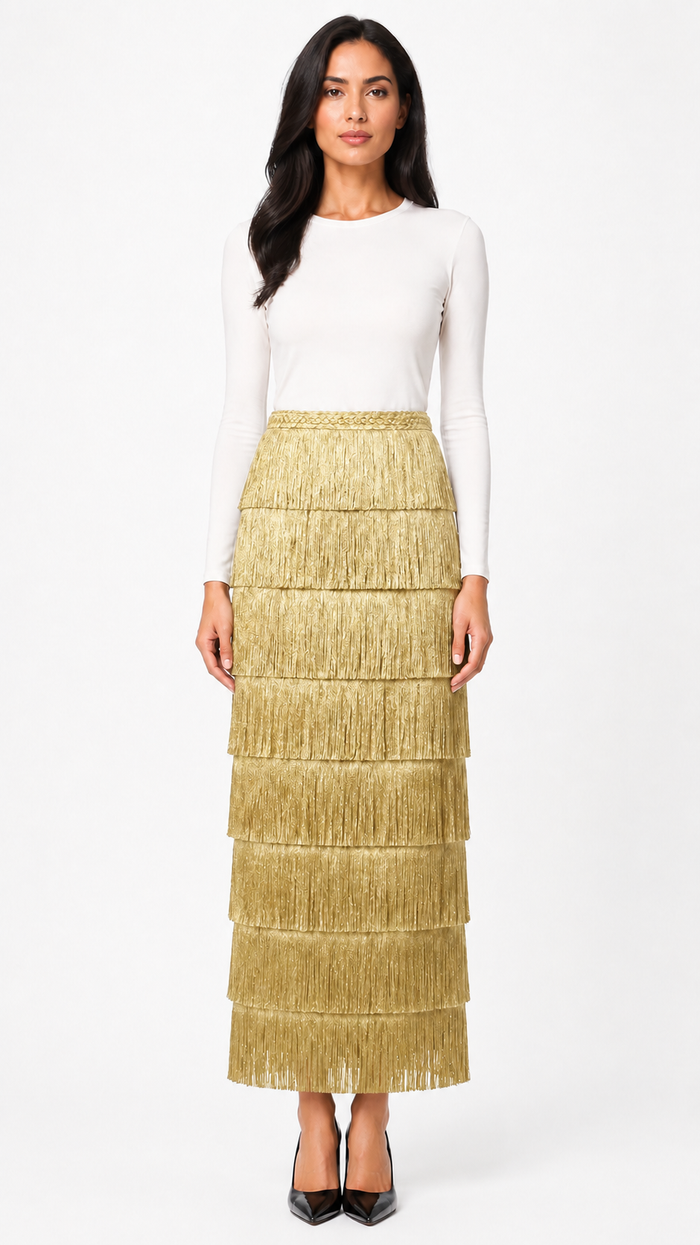 Black Tiered Fringe Maxi Skirt – FREVIA