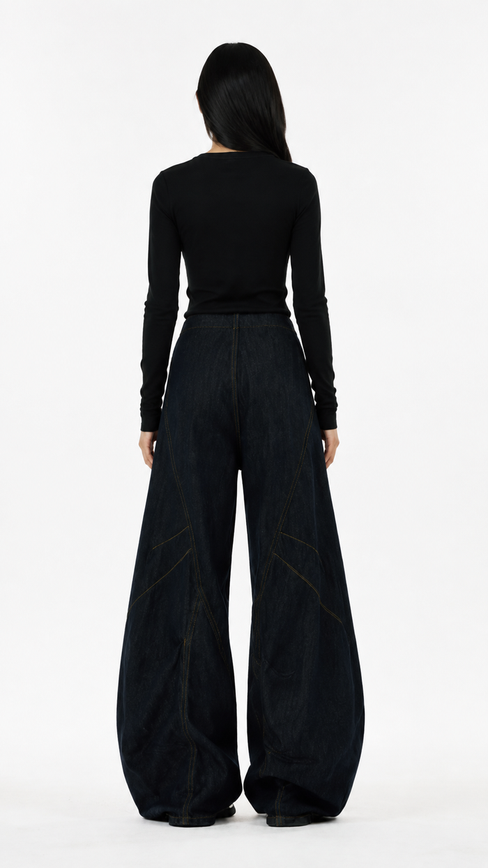 Black Washed Button Detail Wide-Leg Jeans – ZORVEN
