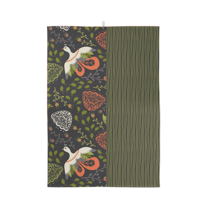 Blooming Birds Cotton Tea Towel – Folk Art Floral Design