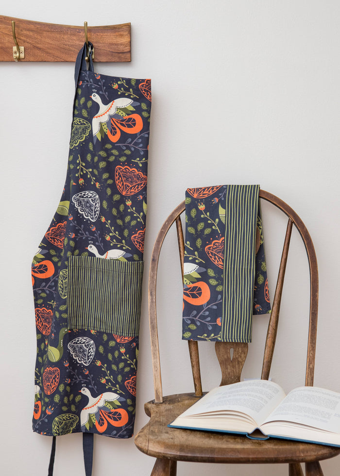 Blooming Birds Cotton Tea Towel – Folk Art Floral Design