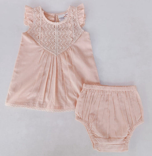 Blush Flutter Sleeves Dress and Bloomers dress & diaper cover Yo Baby India